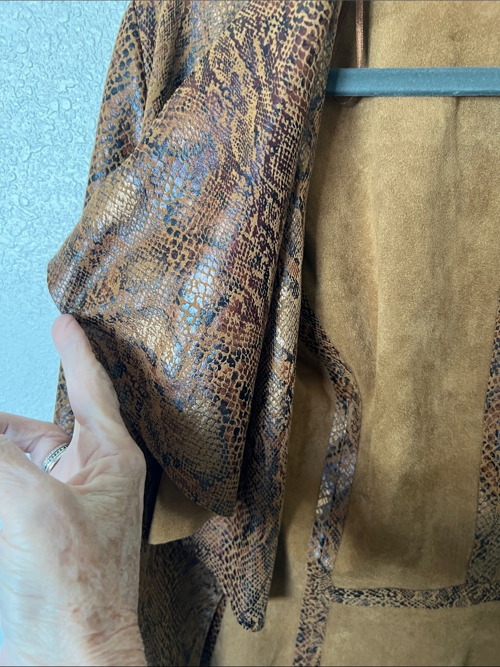 ZARA Brown Snake-Print Faux Suede Open Front Jacket Medium - Picture 4 of 6